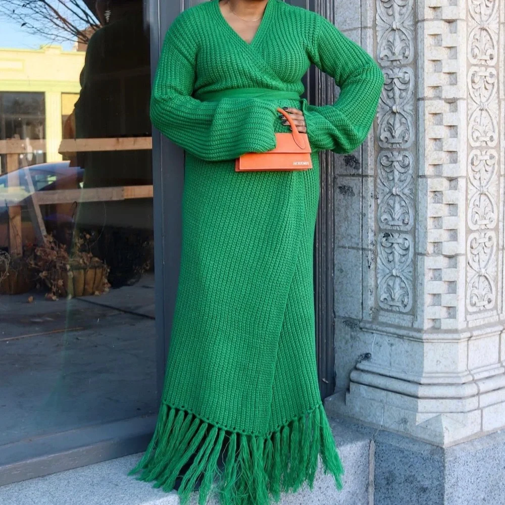 COPY - Hanifa, Emerald Green Mya Sweater Cardigan/Maxi Dress. never worn. - Picture 3 of 5